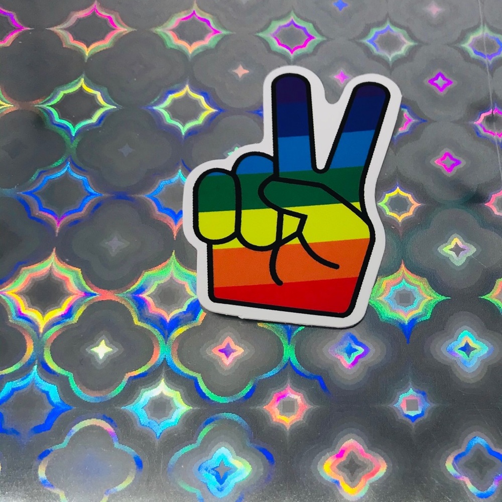 Rainbow Peace Sign Hand Vibrant Pride Single Decor Design Accent Sticker - Picture 3 of 10